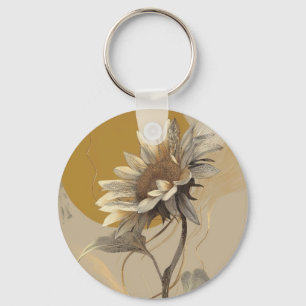 Llavero Contorno de girasol minimalista neutro