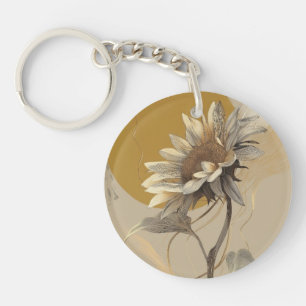 Llavero Contorno de girasol minimalista neutro