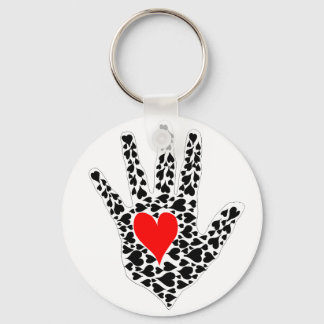 Llavero contorno de mano de corazones rojos y negros