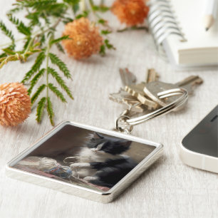 Llavero Contundente negro y blanco gatito