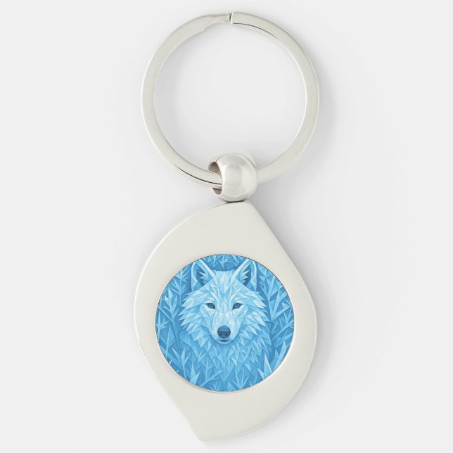 Llavero Cool Blue Geometric Wolf Low Poly Abstract Premium (Anverso)