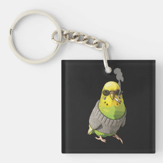 Llavero Cool Budgie in Grey Sweater and Sunglasses Illustr