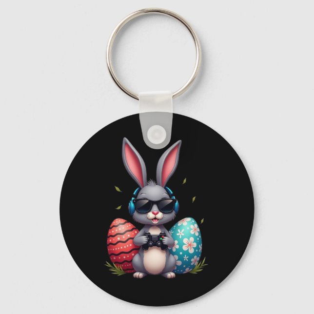 Llavero Cool Bunny With Sungl And Video Games Decor Easter (Anverso)