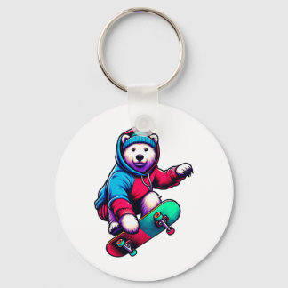 Llavero Cool Funky Polar Bear Skateboarding Illustration A
