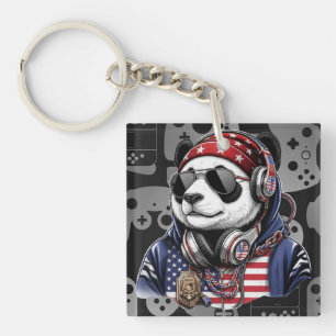 Llavero Cool Panda de EE. UU. – Panda Patriótico Rojo, Bla