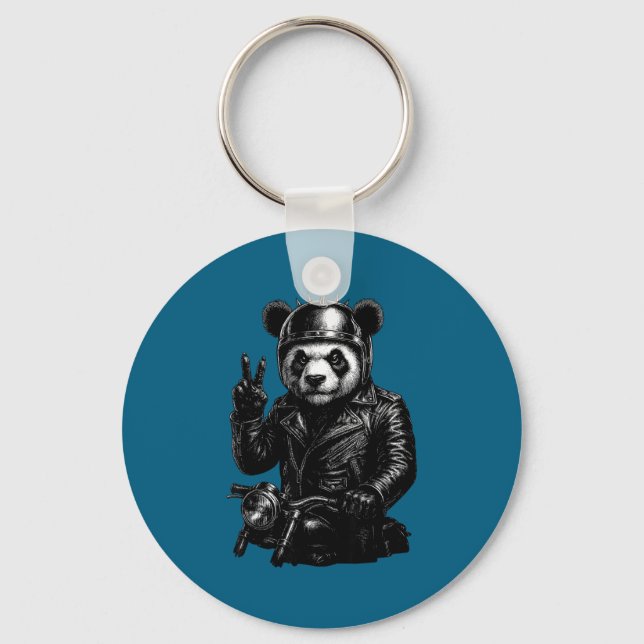 Llavero Cool Panda Punk Peace Sign Motorcycle  (Anverso)