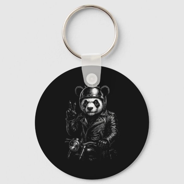 Llavero Cool Panda Punk Peace Sign Motorcycle  (Anverso)