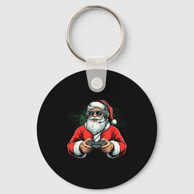 Llavero Cool Santa Playing Video Games Christmas Gamer Boy (Anverso)