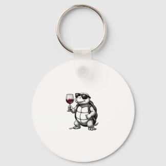 Llavero cool turtle drinking red wine art print_1 (2)