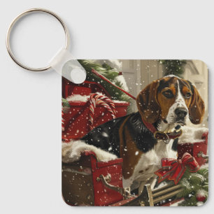 Llavero Coonhound Walker Treeing Perro Navideño Festivo