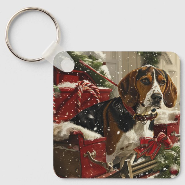 Llavero Coonhound Walker Treeing Perro Navideño Festivo (Anverso)