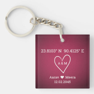 Llavero Coordenadas de Favor de Boda de Lujo del Amor