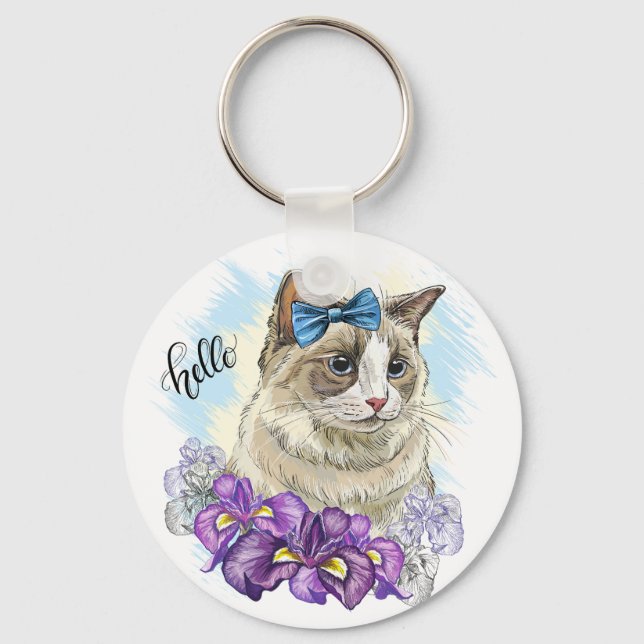 Llavero Copia del dibujo de mano divertido gato Cute con f (Anverso)
