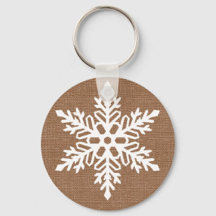 Llavero Copo de nieve en navidad rústico de la arpillera
