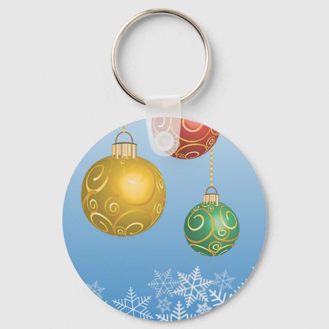 Llavero Copo de nieve y bola de Navidades rojos, amarillos (Anverso)