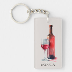 Llavero Copo de Vino Tinto Personalizado Acuarela Rústica