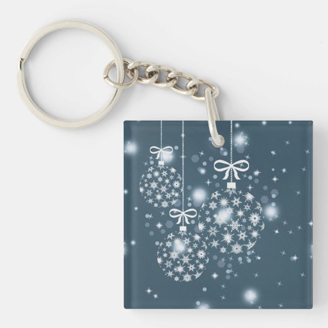 Llavero Copos de nieve, azul y blanco, globos (Frente)