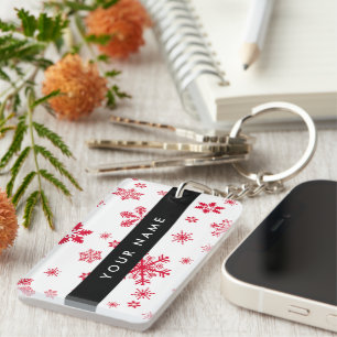 Llavero Copos de nieve rojos, tu nombre, personaliza