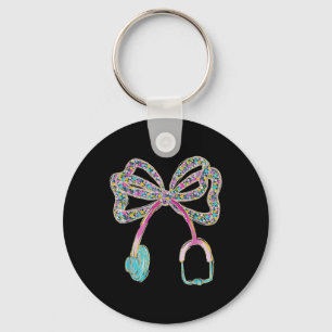 Llavero Coqueta azul floral Bow Enfermera estetioscopio En