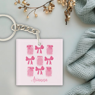 Llavero Coqueta rosa caliente Jar y Bow personalizada