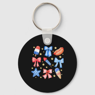 Llavero Coquette 4 De Julio Blue Red Bows Stars