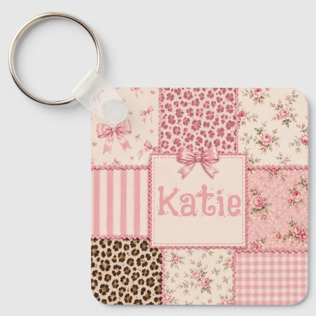 Llavero Coquette Patchwork Floral Leopardo (Anverso)