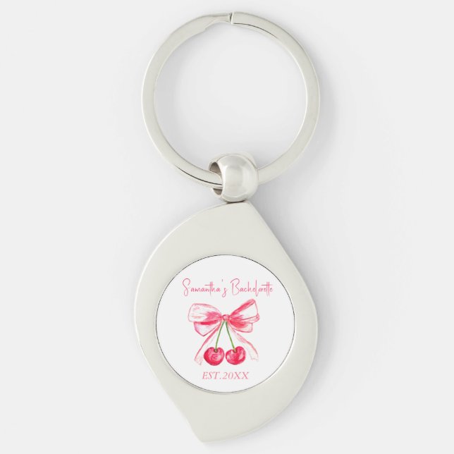 Llavero Coquette Pink Bow Cherry Bachelorette (Anverso)