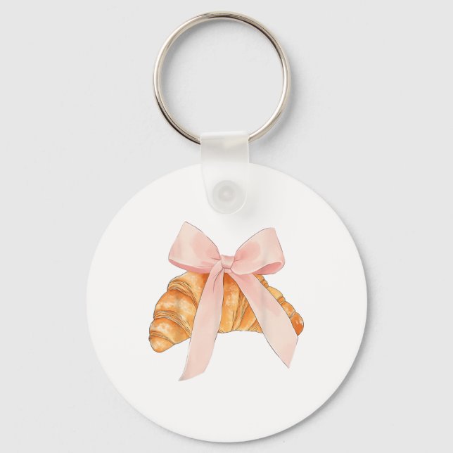 Llavero Coquette Pink Bow Croissant Cute Baking Baker Past (Anverso)