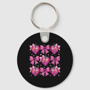 Llavero Coquette rosa Retro Groovy Bow Strawberry Valentin