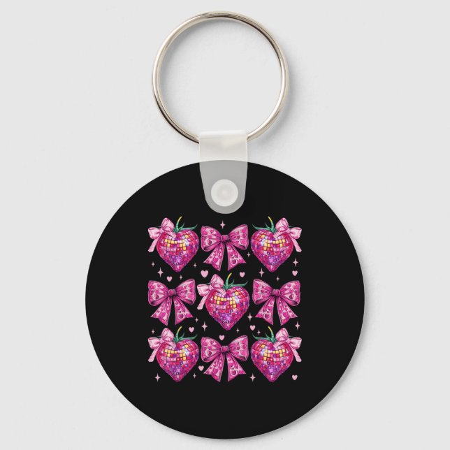 Llavero Coquette rosa Retro Groovy Bow Strawberry Valentin (Anverso)
