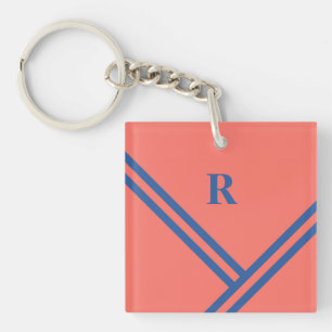 Llavero Coral Blue Stripes Colores de tendencia Monograma