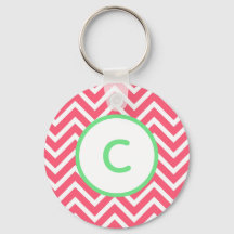 Coral Chevron Monograma Keychain