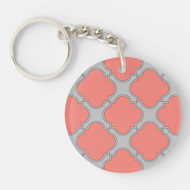 Llavero Coral de quatrefoil y gris (Frente)