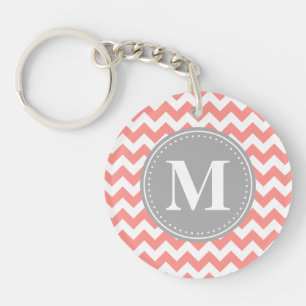 Llavero Coral Rosa Chevron Zigzag Gray Monograma