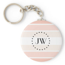 Coral rosa claro monogramo Bandas Pastel Keychain