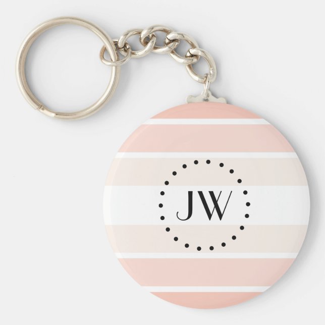 Llavero Coral rosa claro monogramo Bandas Pastel Keychain (Frente)