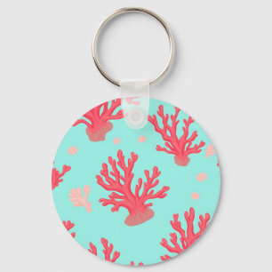 Llavero Coral Teal Brillante Océano Simple Náutico Verano