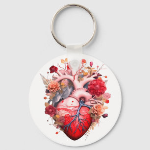 Llavero Corazón anatómico con flores