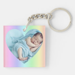 Llavero Corazón arco iris vertical, dos cadenas de fotos