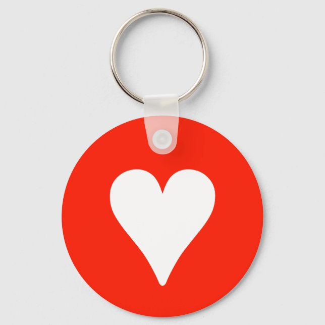 Llavero Corazón blanco sobre rojo - Anillo clave (Anverso)