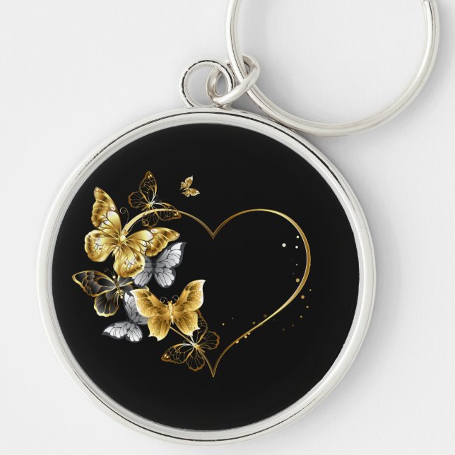 Llavero Corazón con mariposas doradas (Frente)