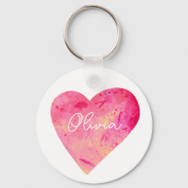 Llavero Corazón de Acuarela Rosa Personalizado Femenino