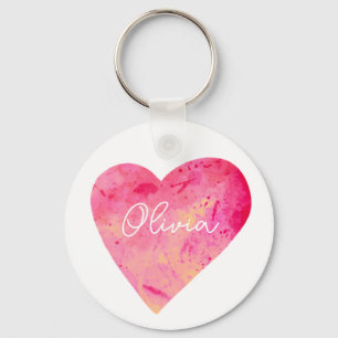 Llavero Corazón de Acuarela Rosa Personalizado Femenino