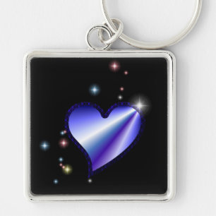 Llavero Corazón de arcoiris morado con estrellas