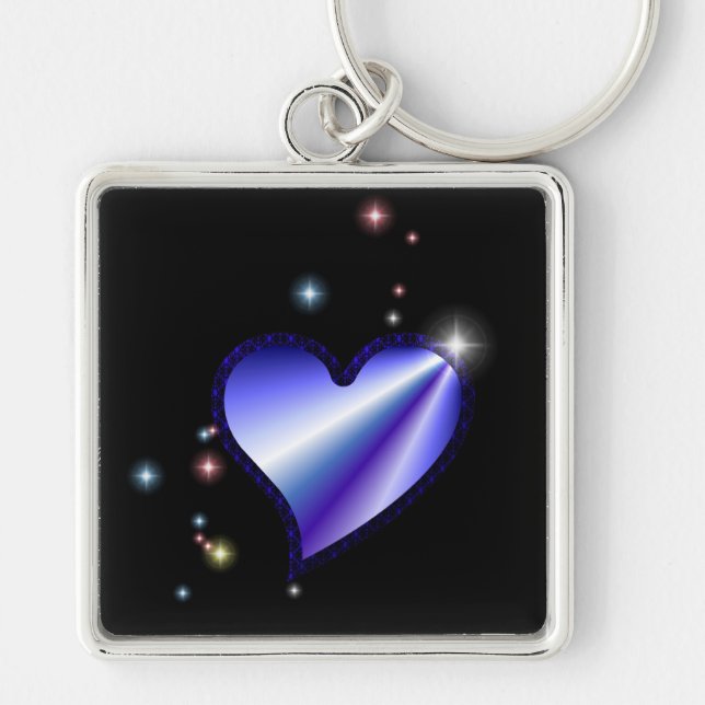 Llavero Corazón de arcoiris morado con estrellas (Frente)