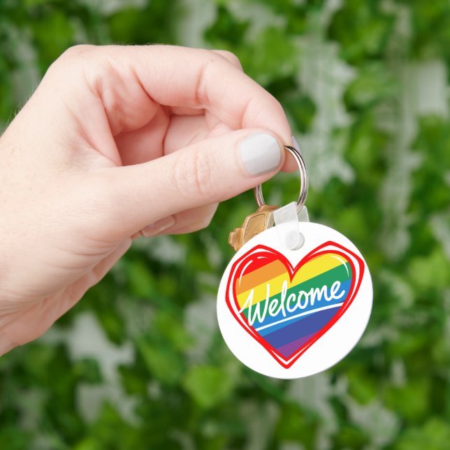 Llavero Corazón de Bienvenida Arcoíris (Mano)