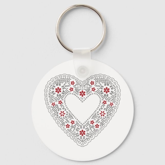 Llavero Corazón de encaje rojo y blanco (Anverso)