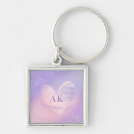Llavero Corazón de gradiente rosado morado monograma