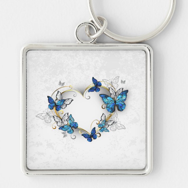 Llavero Corazón de joyas con mariposas Morfo (Frente)