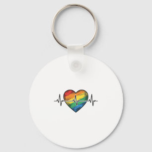 Llavero Corazón de latido de arcoíris diseño de grabado vi